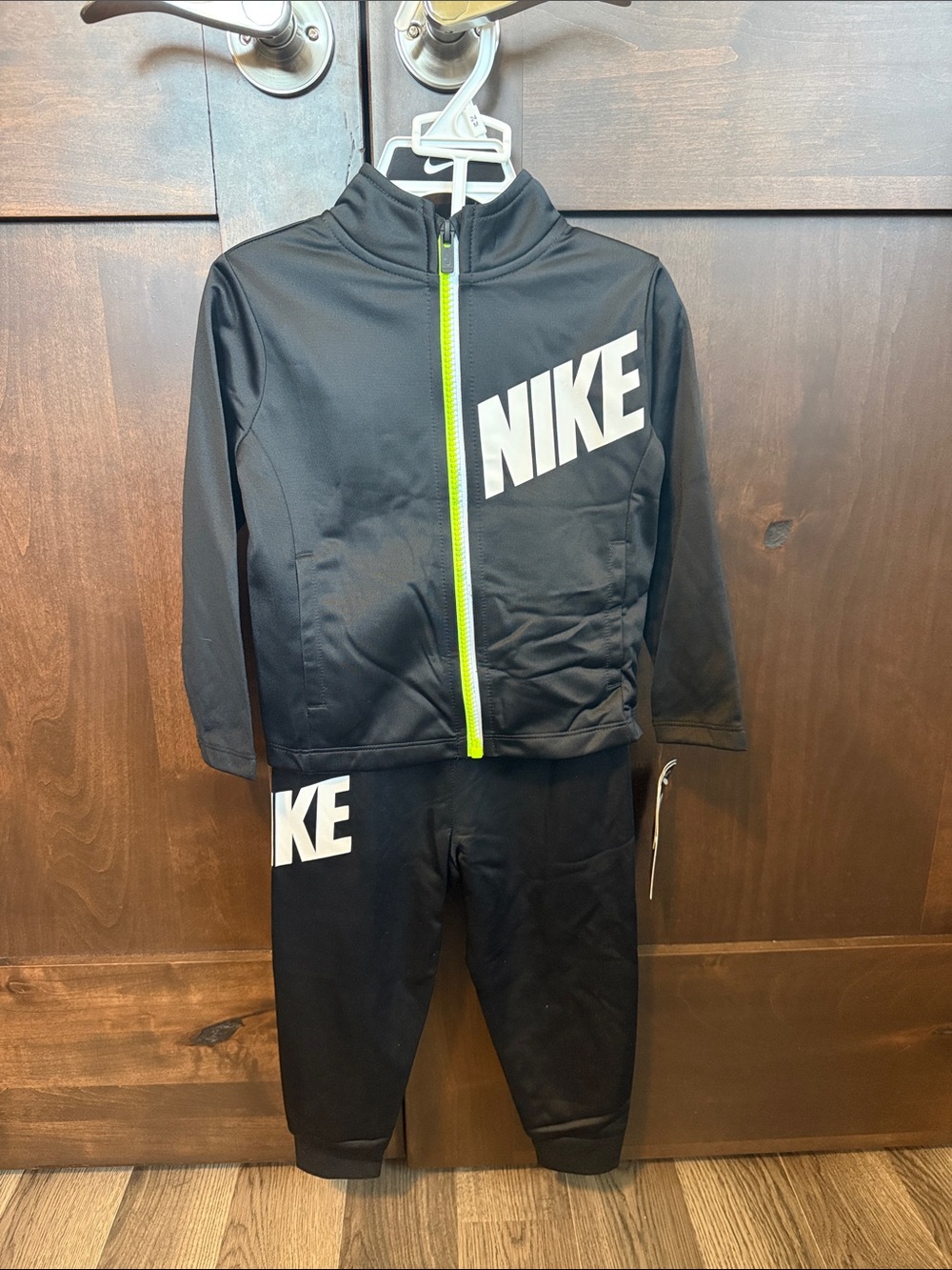 Nike Black Youth Track Jacket and Pants with Neon Green Zip